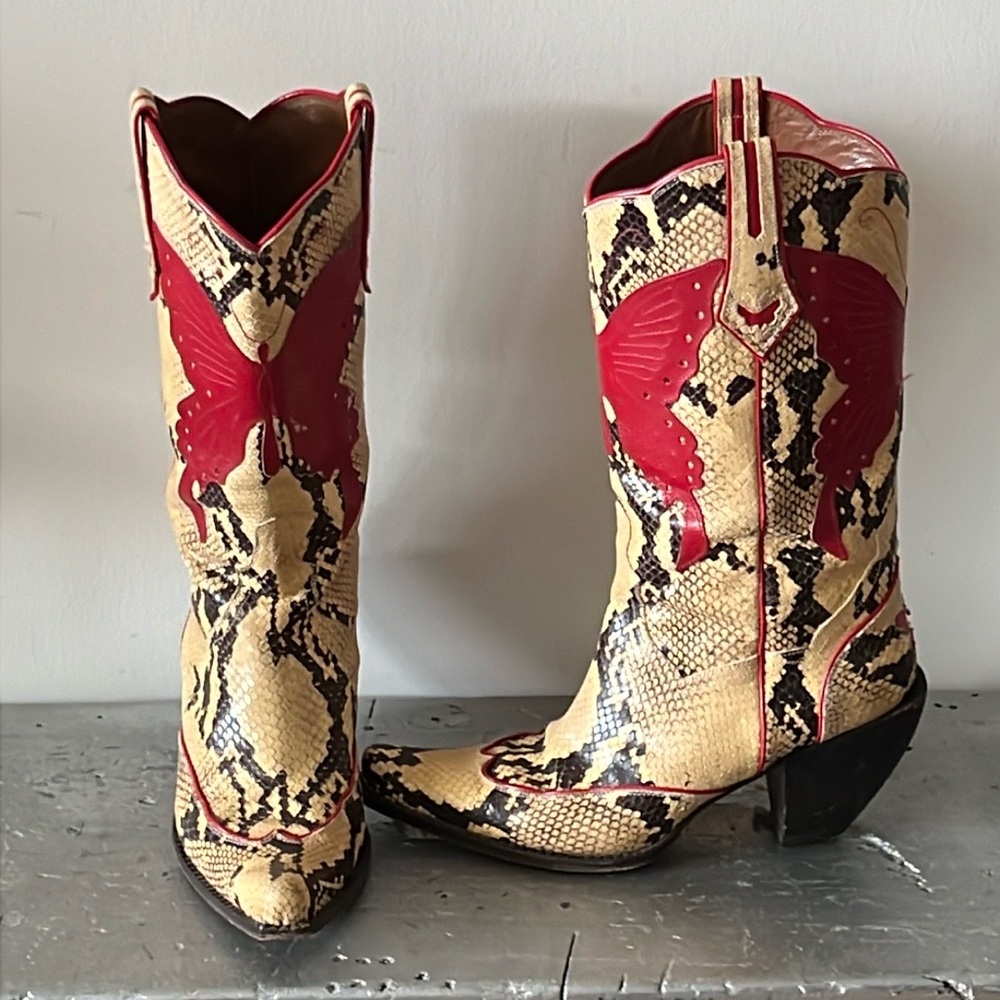 Rare Vintage Cowboy Boots Snakeskin Butterfly